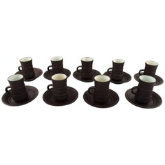 Jens H. Quistgaard, Flamestone, Nine Coffee / Mocha Cups with Saucers