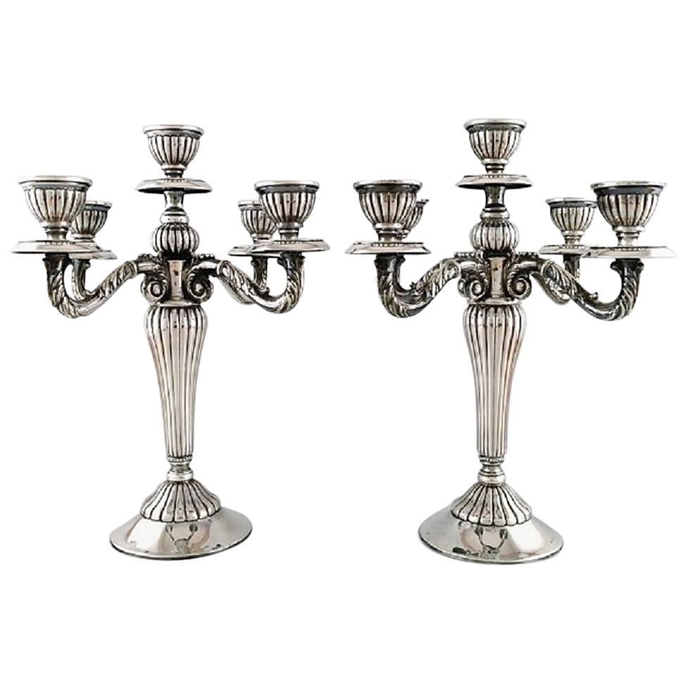 Pair of Spanish Candelabra in Silver, Early 20th Century