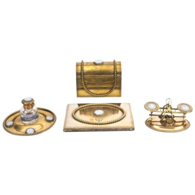 Antique Brass and Jasperware Desk Set James Howell, 19th Century