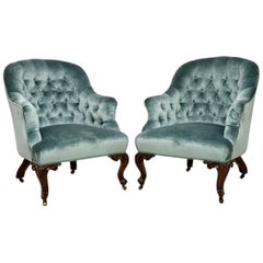 Pair of Antique Victorian Deep Buttoned Armchairs