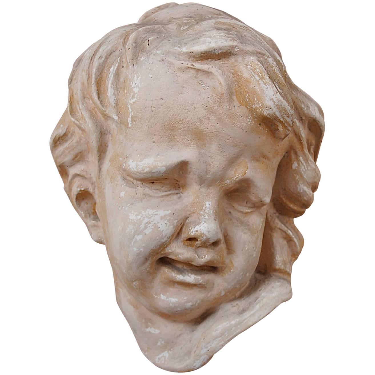 Weathered Garden Ornament or Bust of a Child, Signed by Artist For Sale