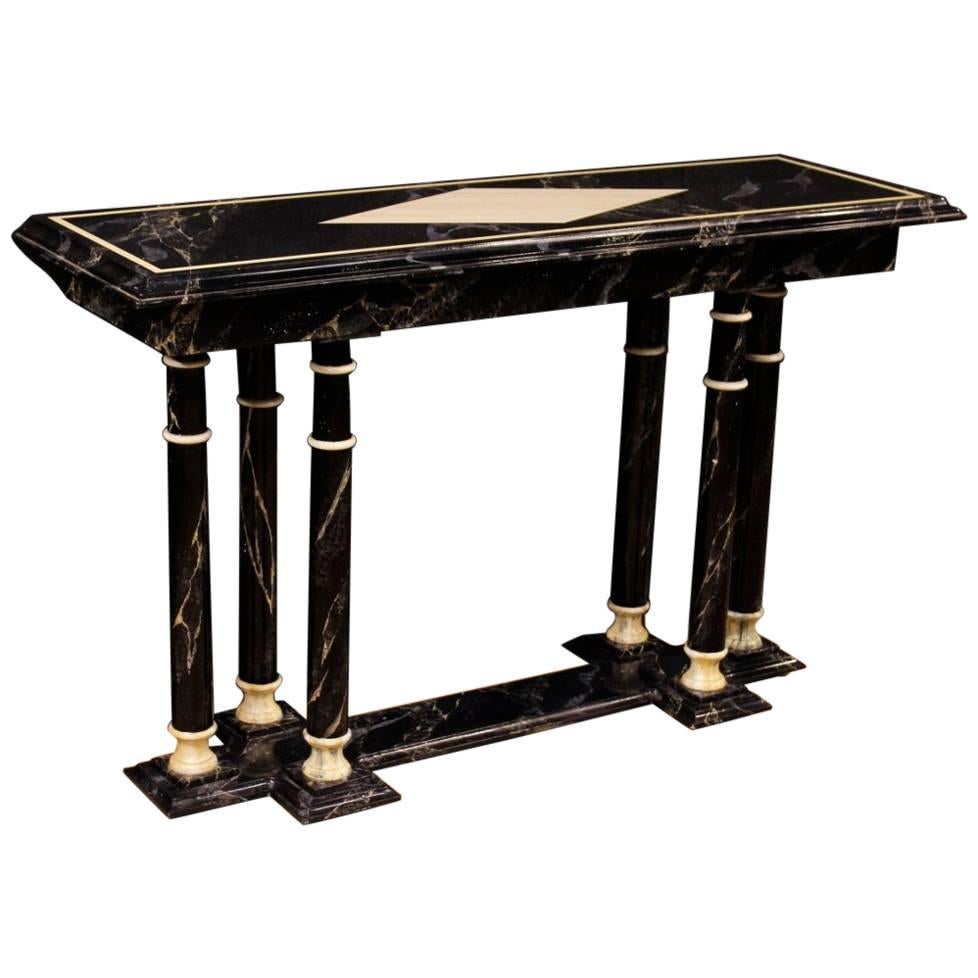 French Console Table in Lacquered Faux Marble Wood from 20th Century