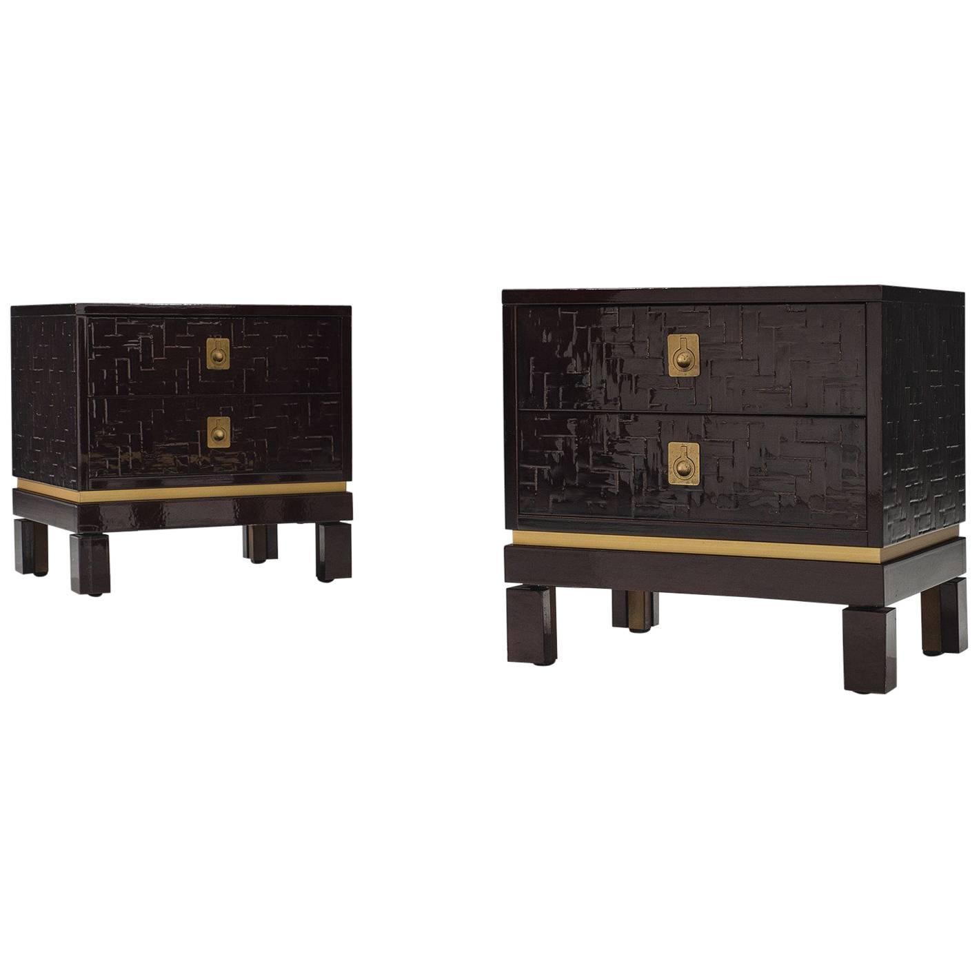 Two Textured Nightstands with Laquered Surface