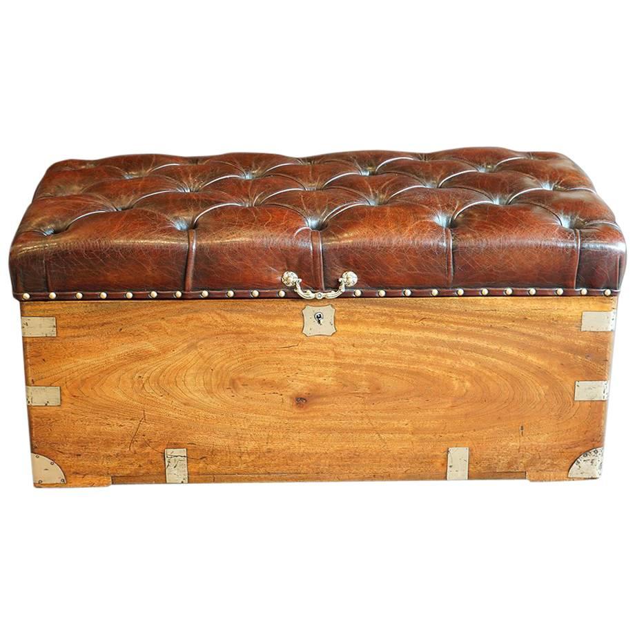 Victorian Camphorwood and Leather Ottoman