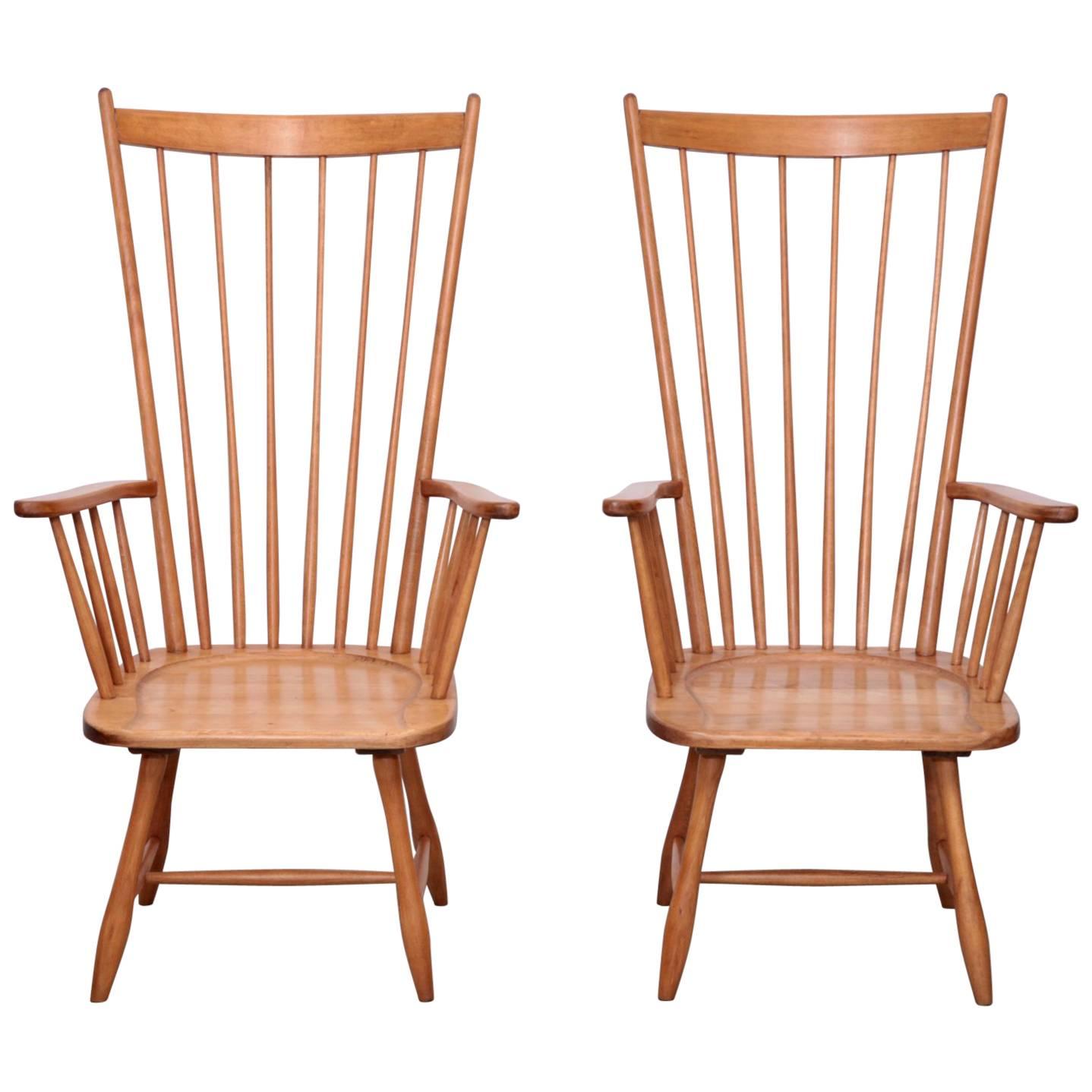 Pair of Low Arno Lambrecht Highback Windsor Lounge Chairs