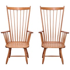 Pair of Low Arno Lambrecht Highback Windsor Lounge Chairs