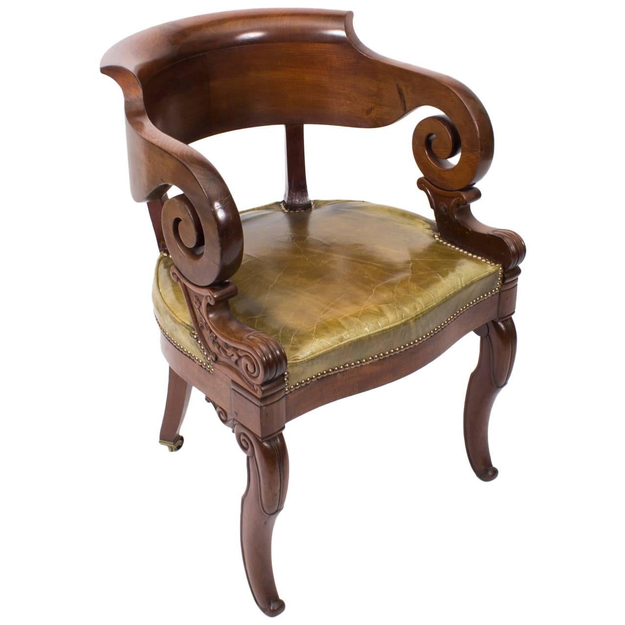 Antique Empire Mahogany Armchair Desk Chair, 19th Century