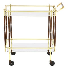 Barwagen, Mid-Century Modern, Messing mit dunklen Holzdetails, amerikanische Bar, um 1950