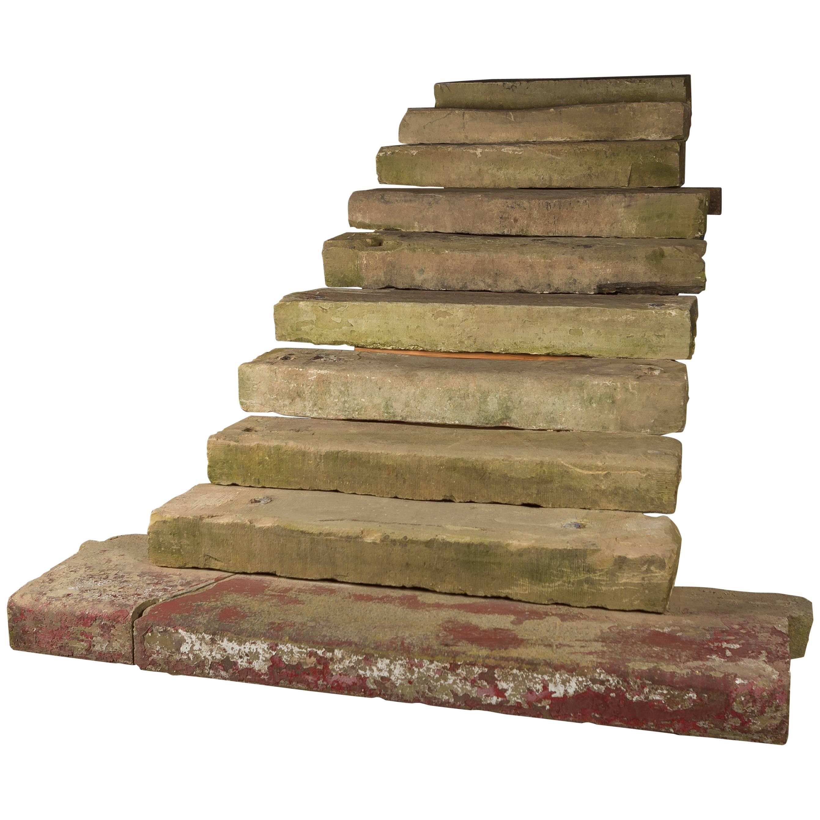 Set of Ten Reclaimed Sandstone Steps Treads from a Georgian Property in Norfolk For Sale