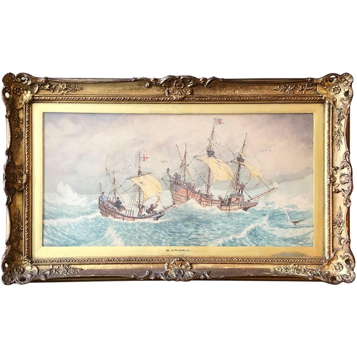 Bernard Finnegan Gribble, British Marine Watercolor Illustration For Sale