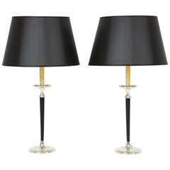 Pair of Leather and Silver Lamps in the style of Andre Arbus