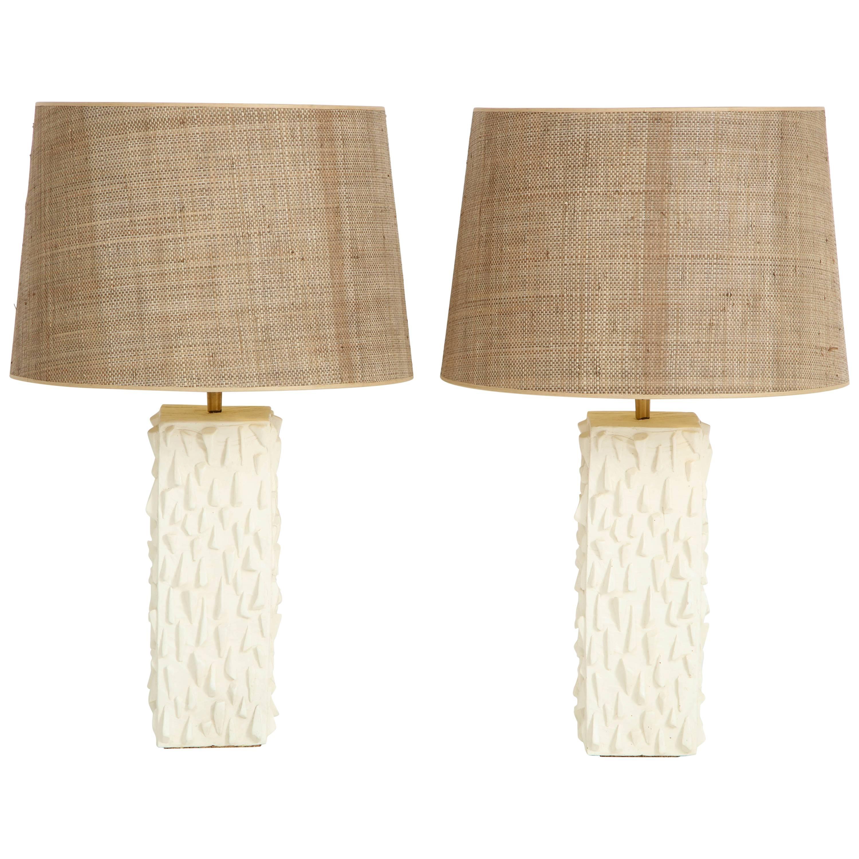 Pair of French White Ceramic Lamps
