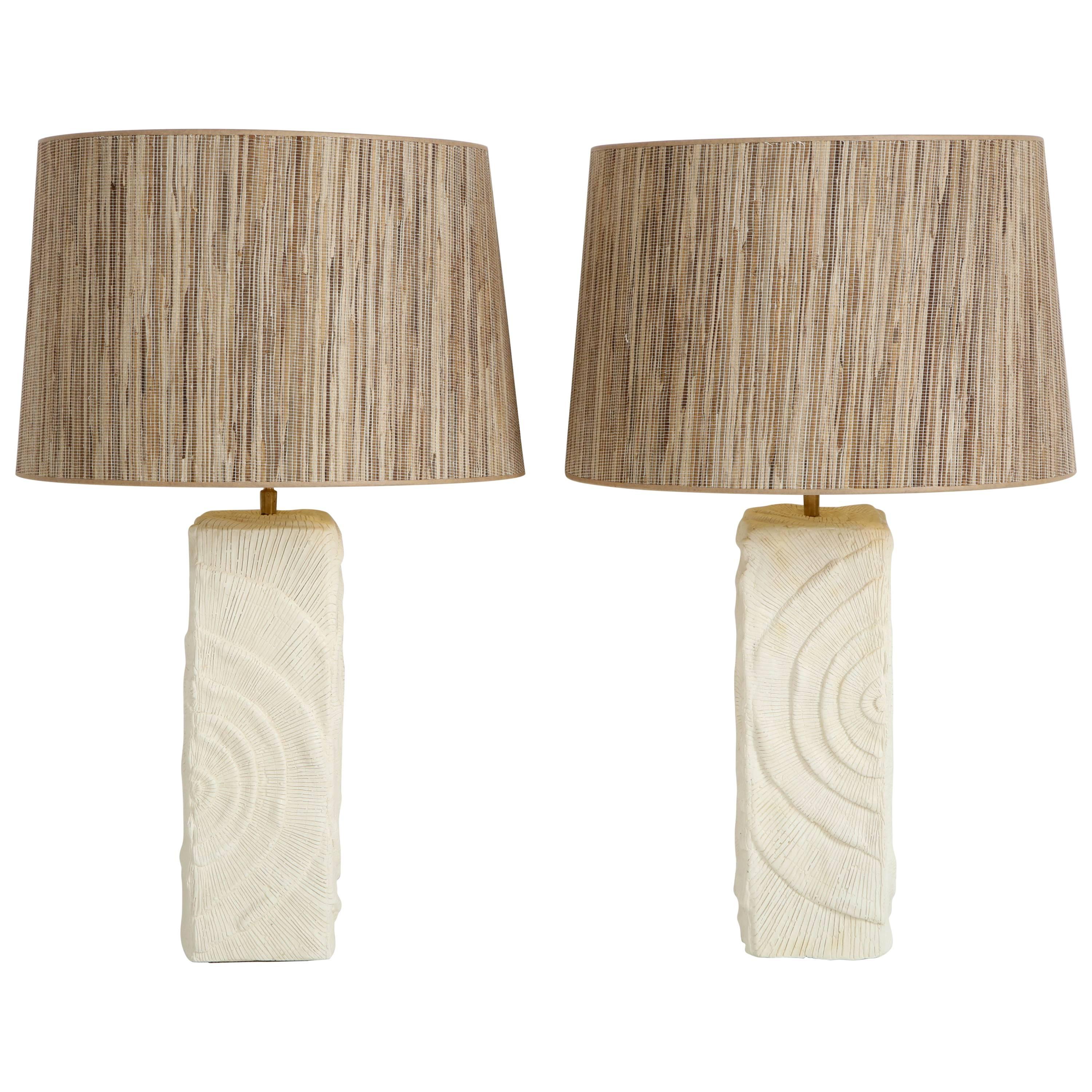 Pair of French White Ceramic Lamps in Madrepore Style