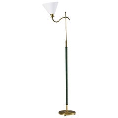Vintage Floor Lamp, Anonymous, Brass and Leather, Sweden, 1950s