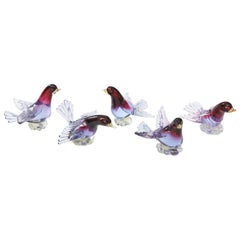Group of Five Murano Glass Song Birds