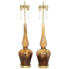Pair of 1960s Ceramic Drip Glazed Lamps