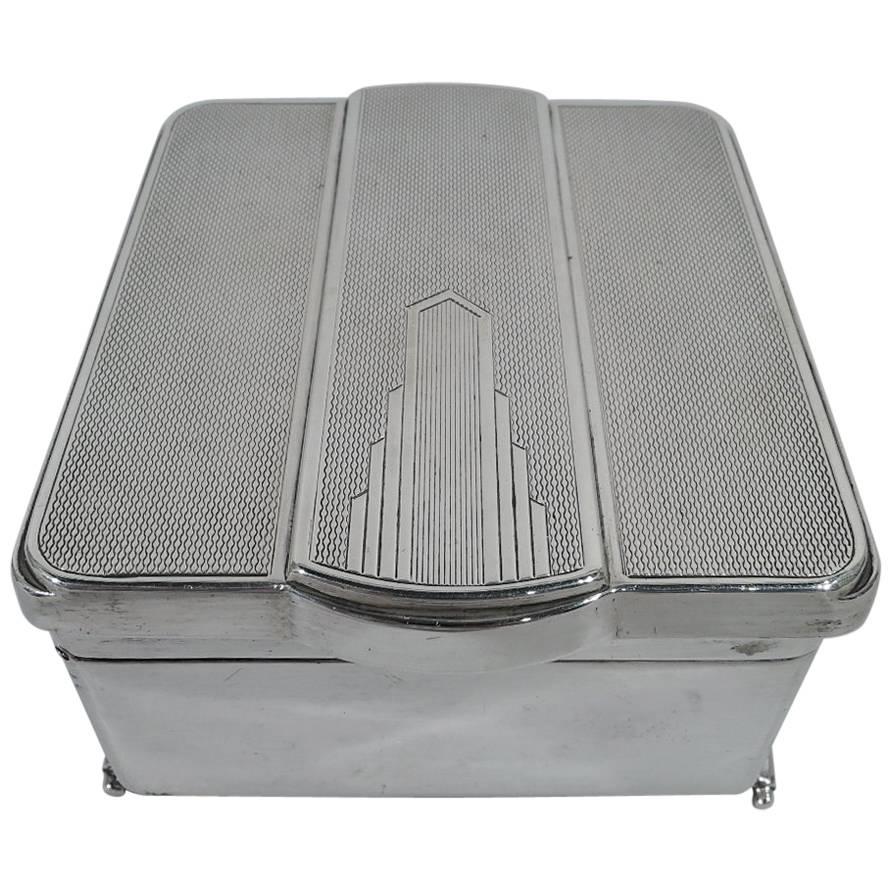 Small and Snazzy English Art Deco Modern Sterling Silver Jewelry Box