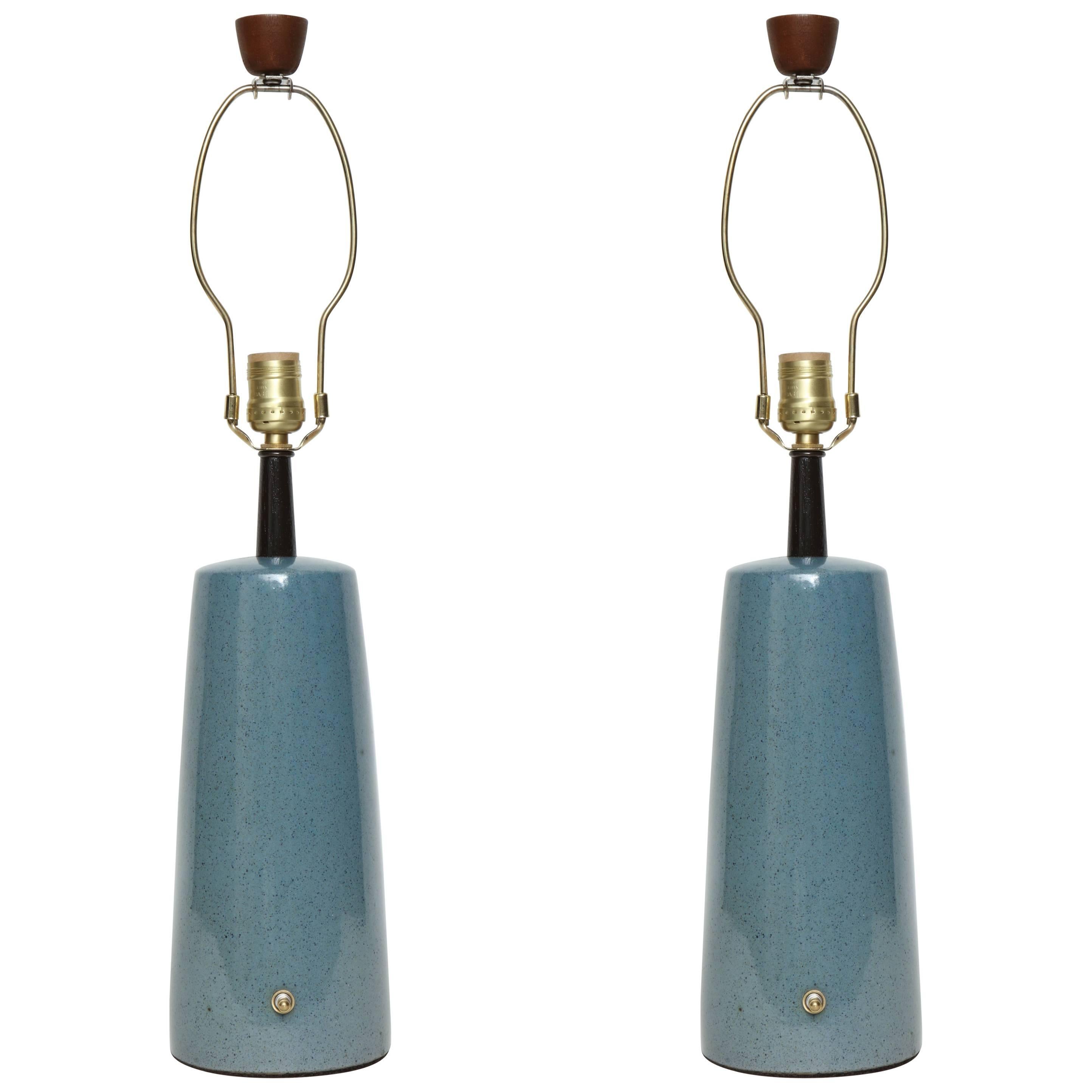Gordon Martz Speckled Blue Ceramic Lamps