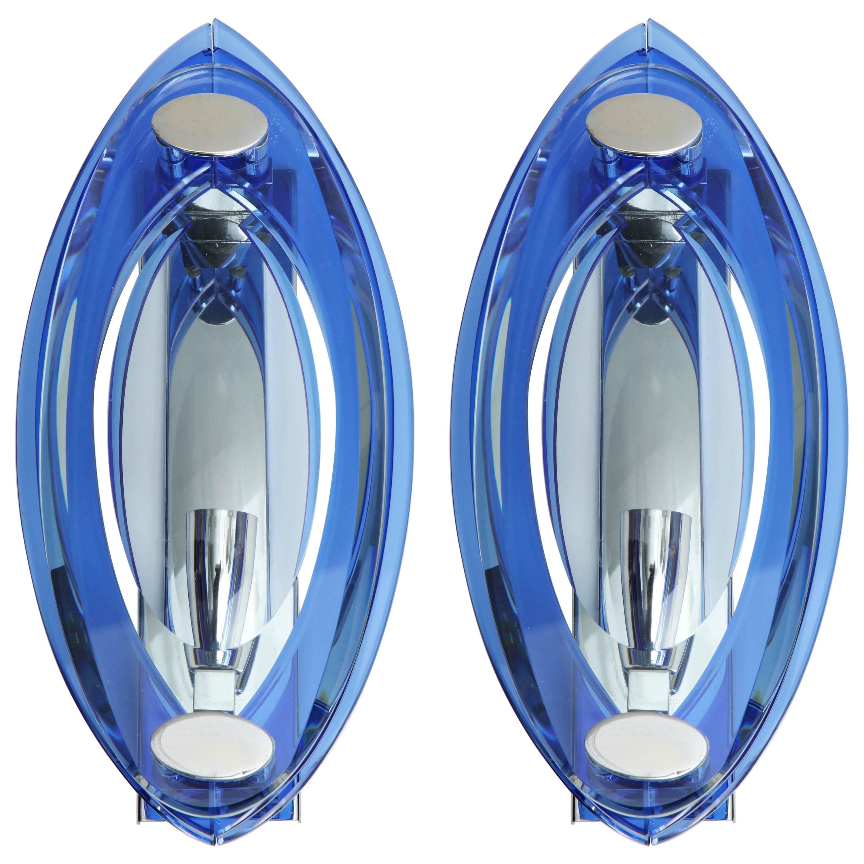 Veca 3 Layer Blue Murano Glass Sconces For Sale