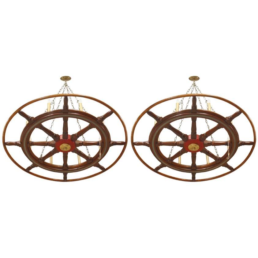 2 Victorian Ship Wheel Chandeliers For Sale