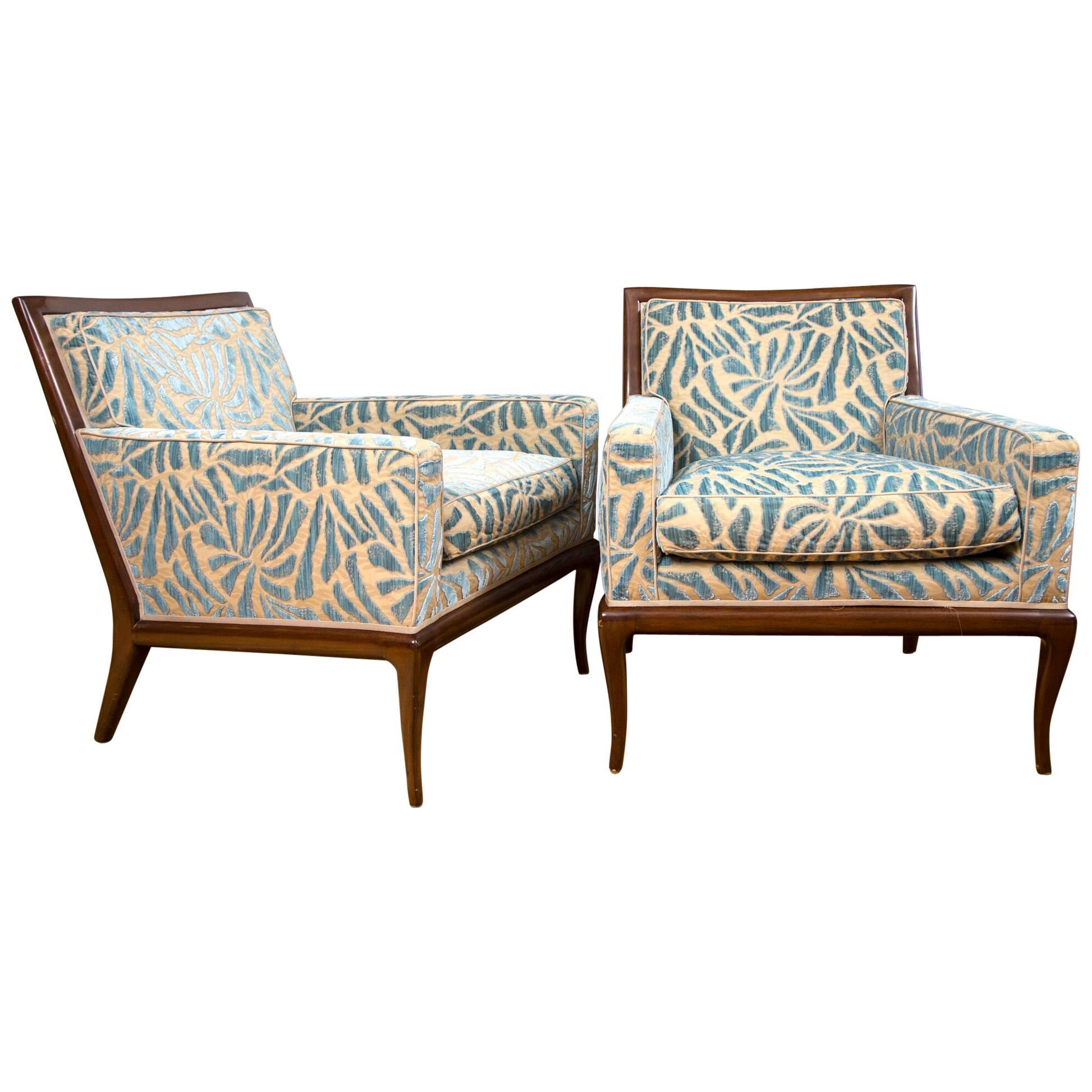 Pair of Upholstered Walnut Lounge Chairs
