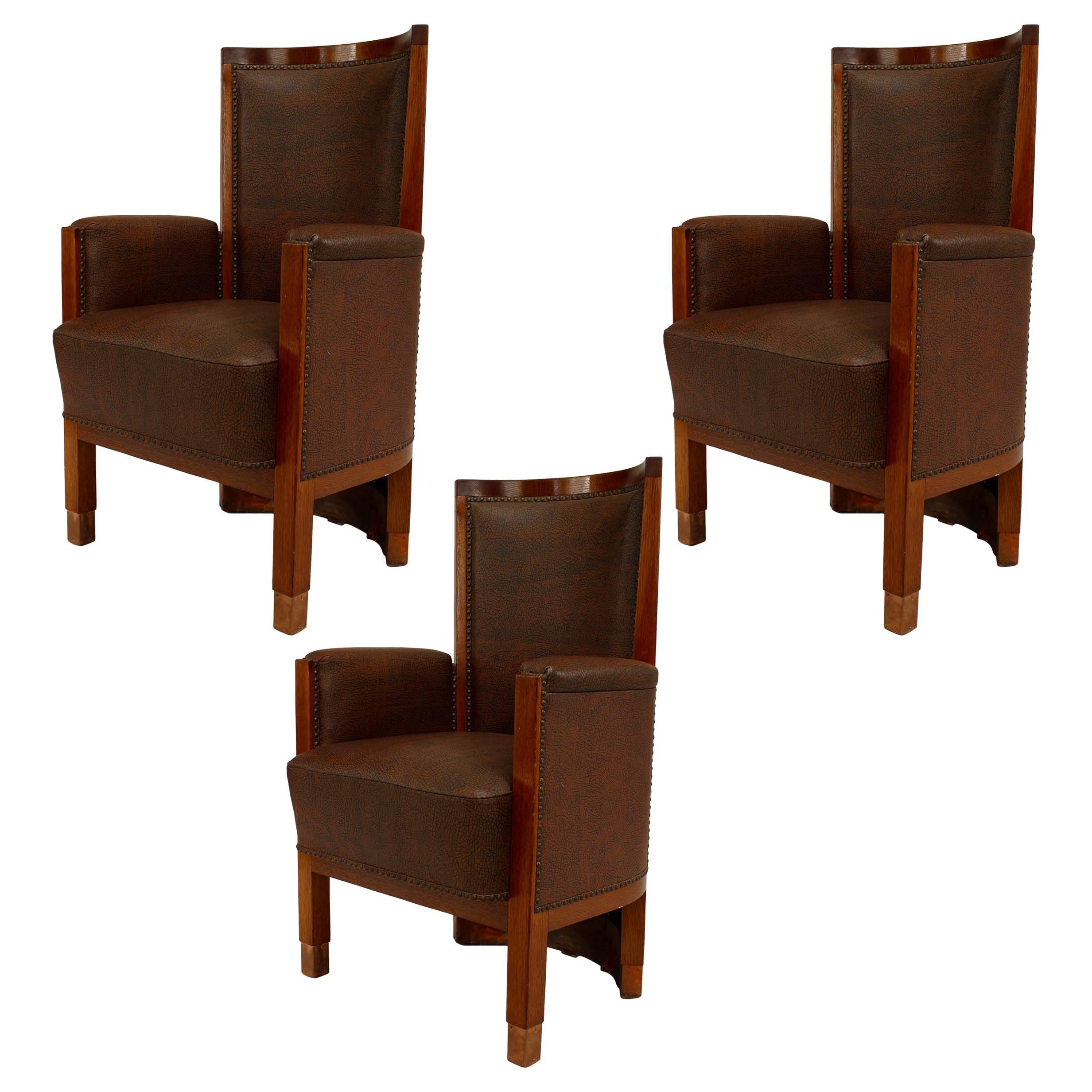 American Mission Style Oak Barrel Back Armchairs  For Sale