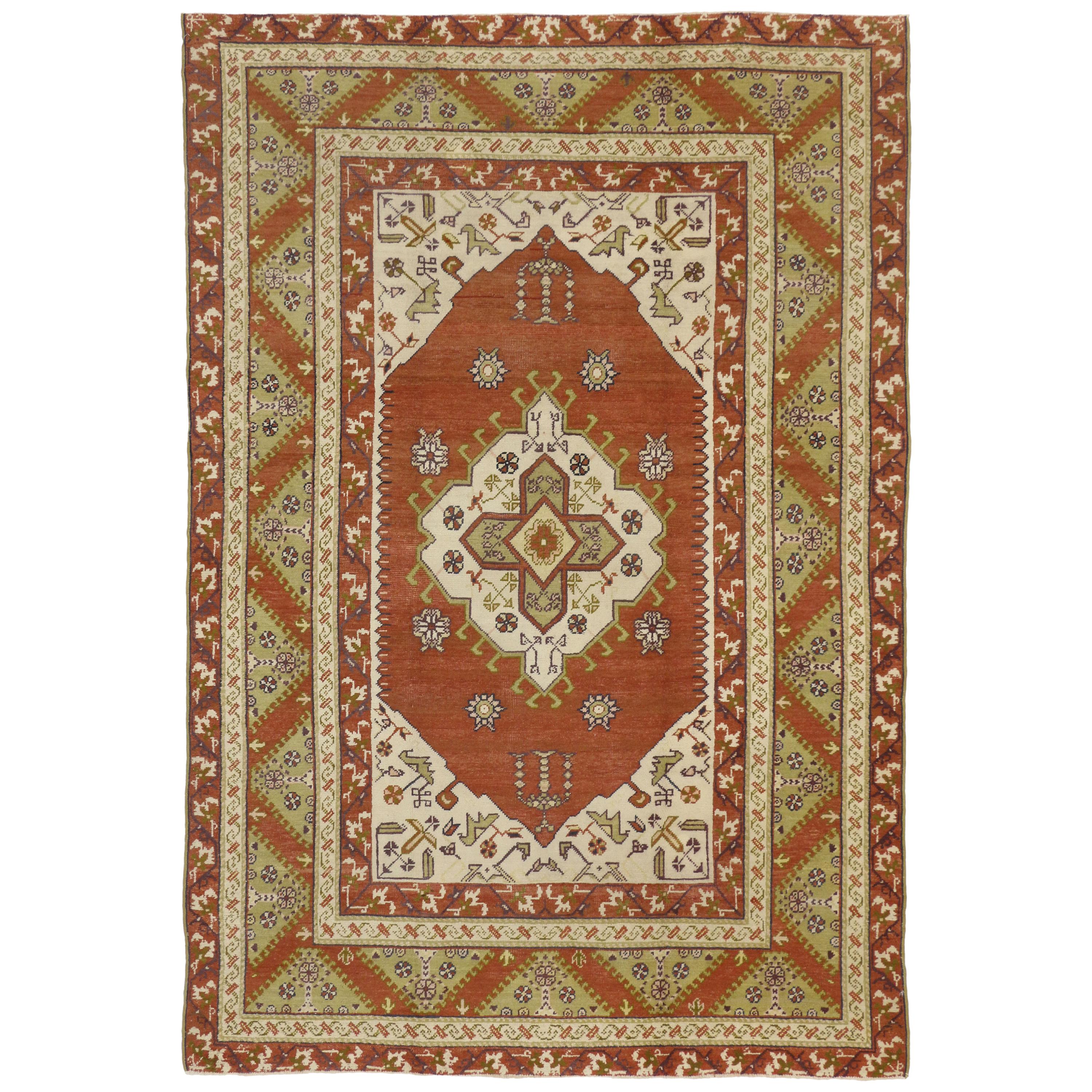 Vintage Turkish Oushak Rug with Tribal Artisan Style For Sale