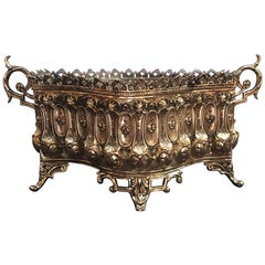 French Polished Brass Jardinière Container with Feet and Handles, 19th Century