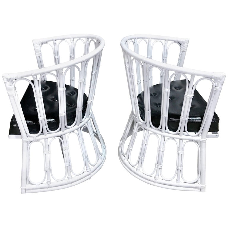 Pair of Midcentury Bamboo White Lacquered Club Chairs, Restored For