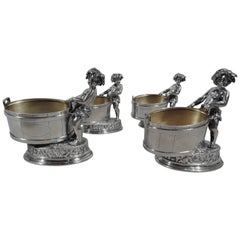 Set of Four Stylish New York Sterling Silver Open Salts with Bacchic Babes