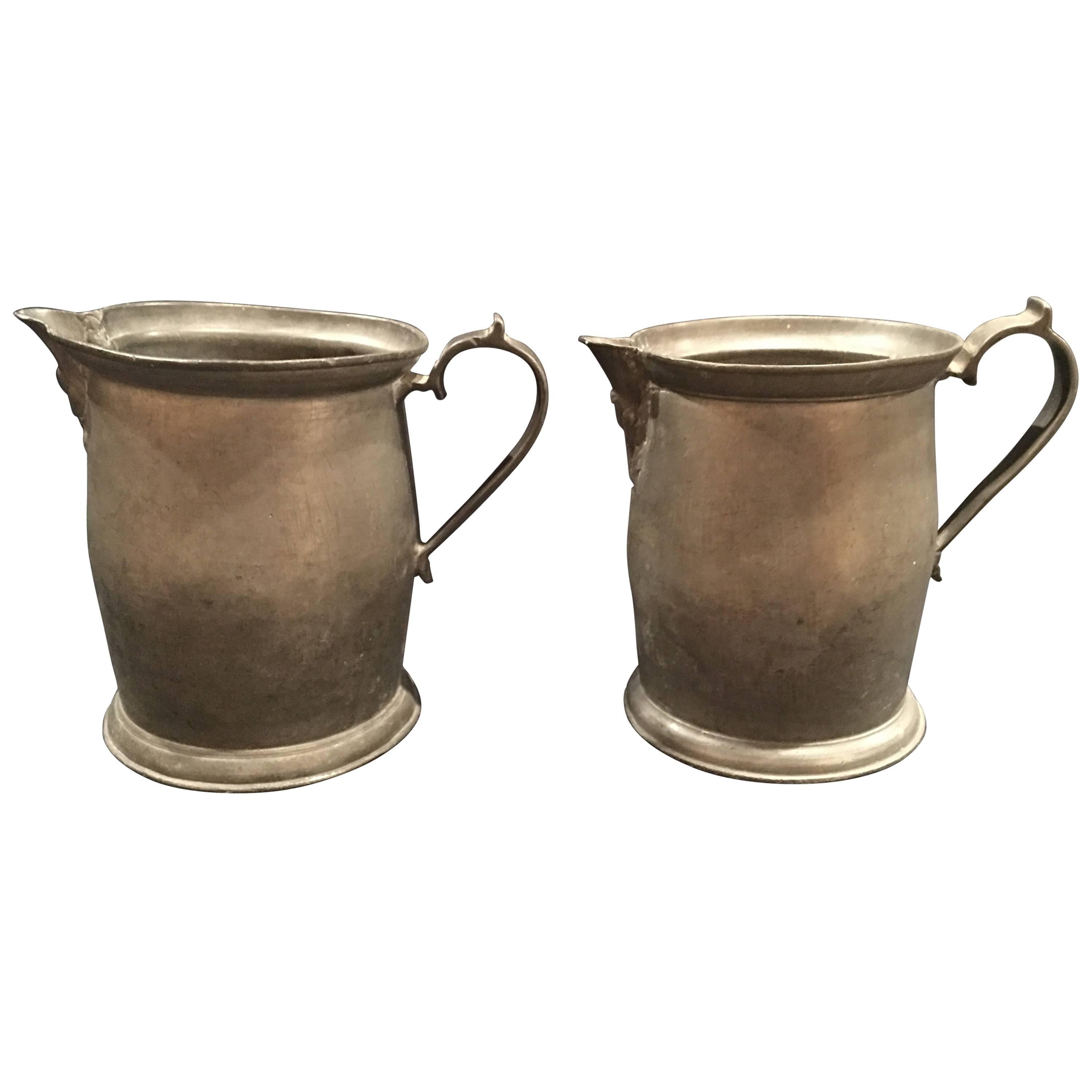 English Pair of Pewter Mugs or Cups with Handles, 19th Century