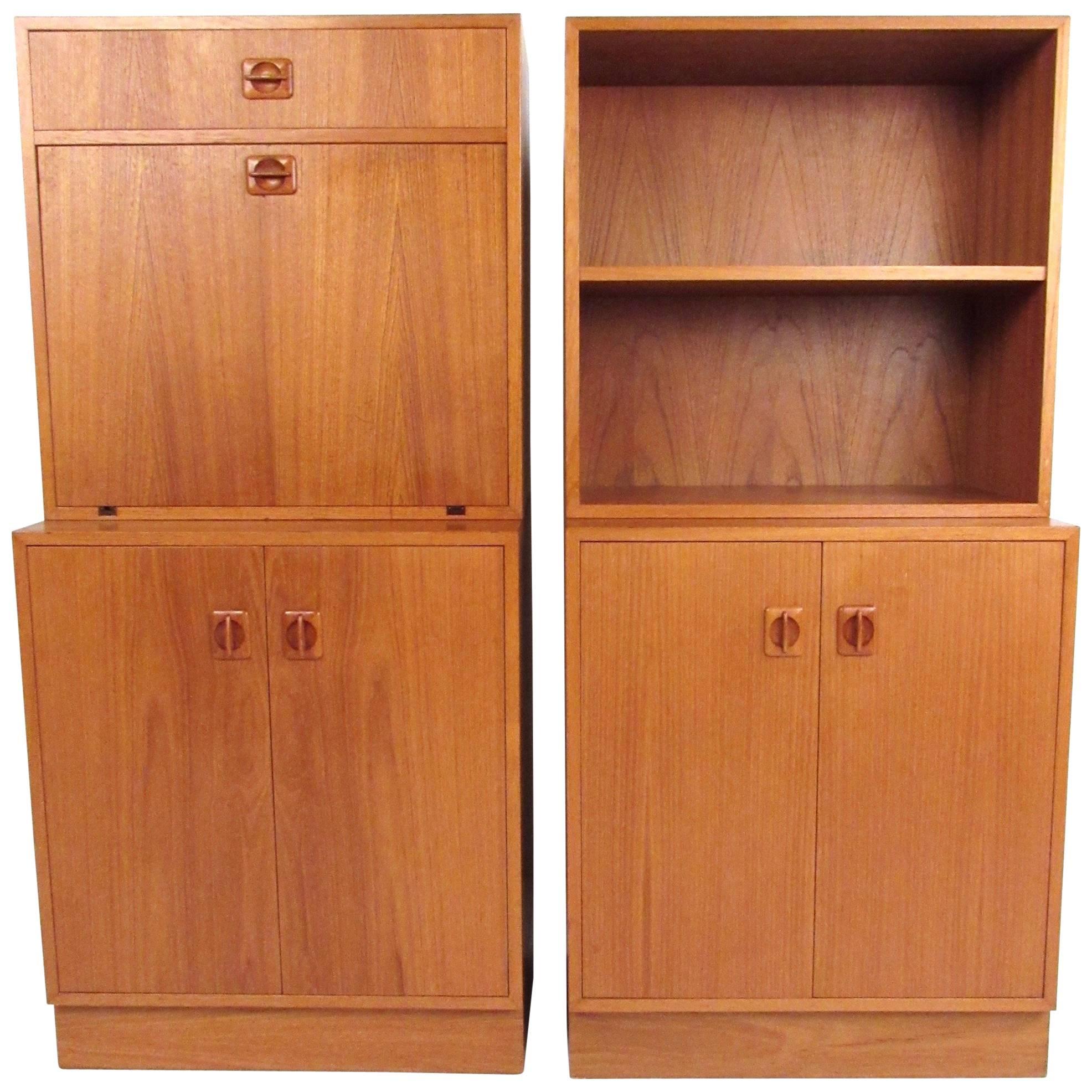 Pair of Scandinavian Modern Bookshelf Cabinets in Teak