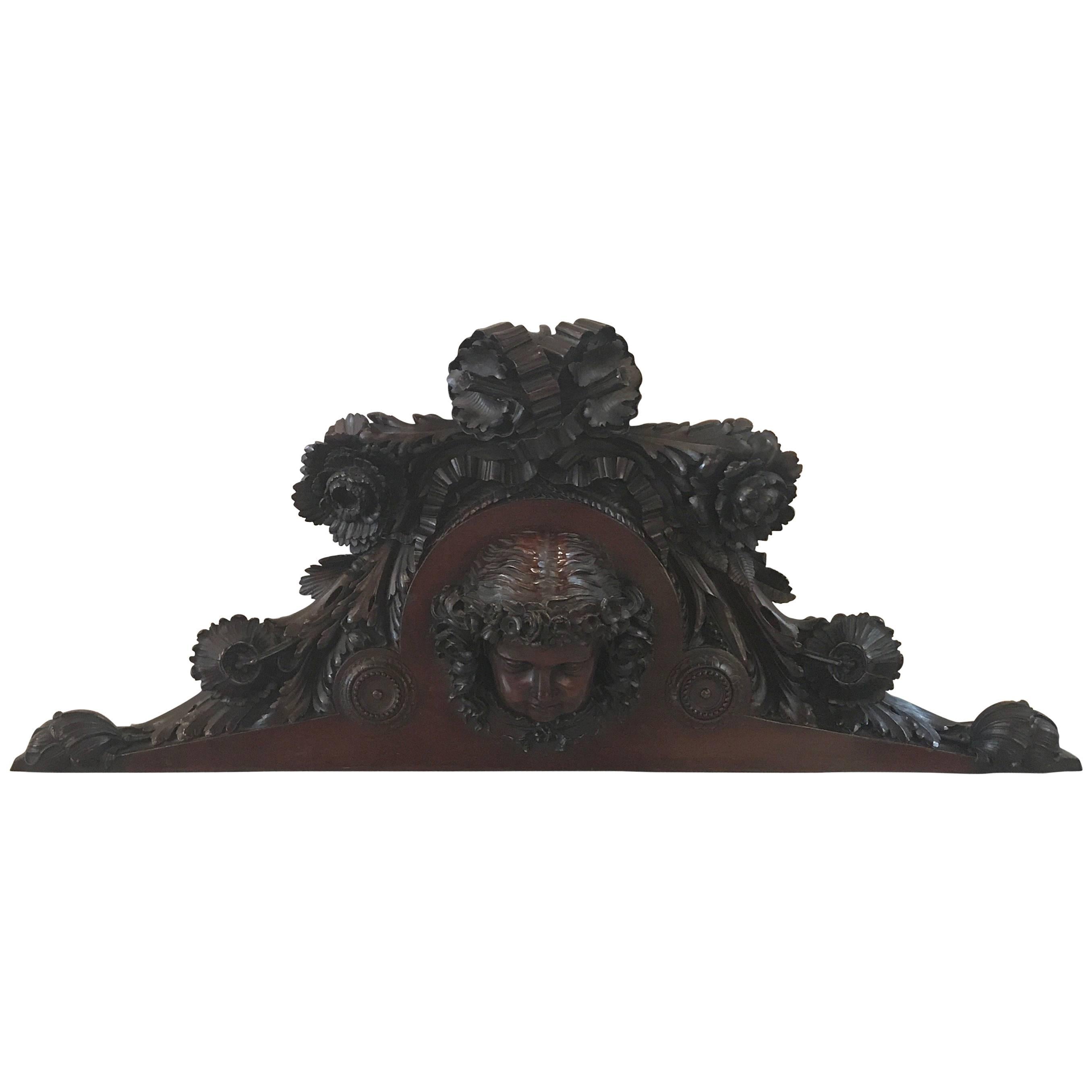 French Hand-Carved Mahogany Pediment Plaque