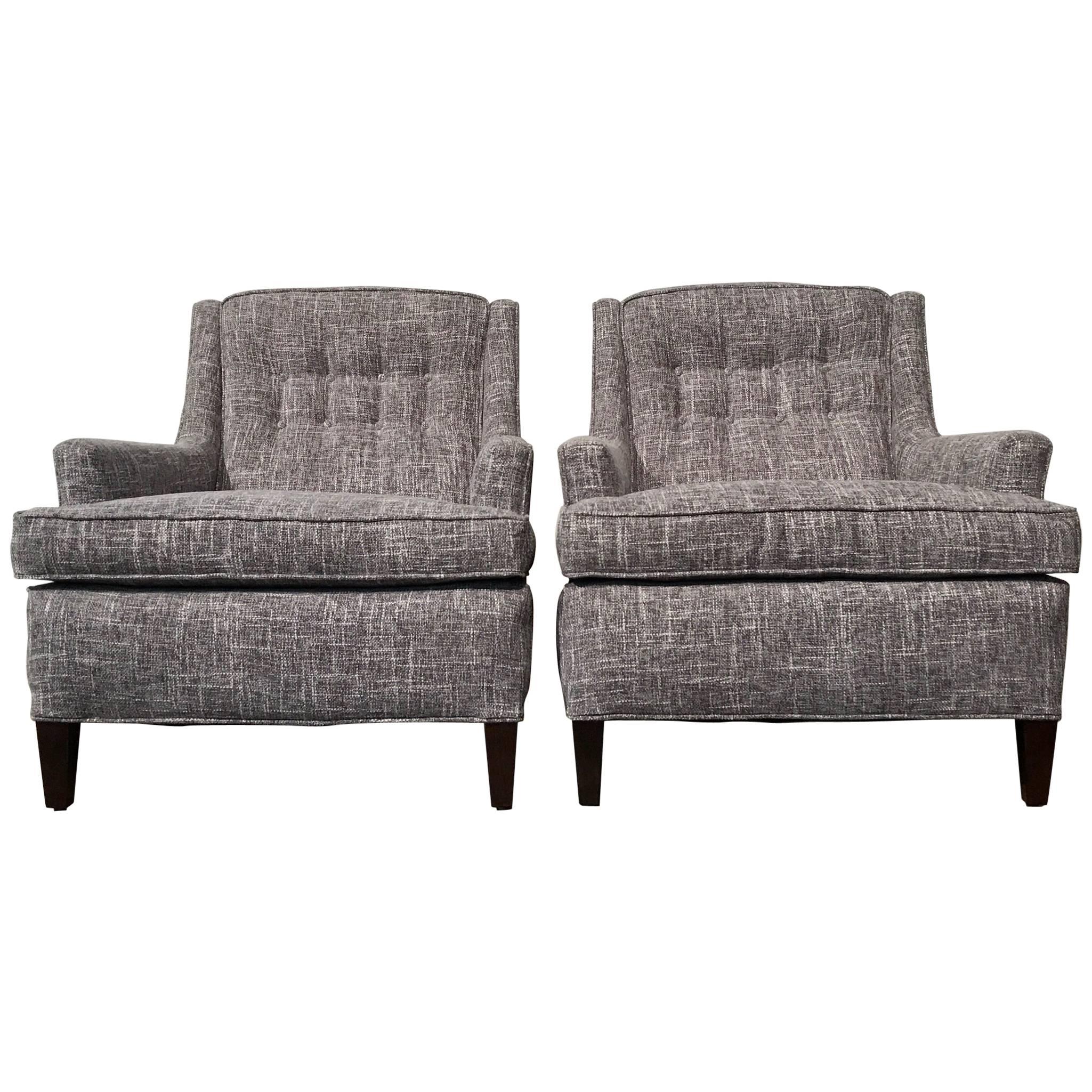 Pair of Restored Mid-Century Modern Lounge Chairs, Gray Upholstery