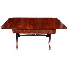 Antique English Mahogany Drop-Leaf Sofa Table on Lion Paw Brass Casters, Circa 1790