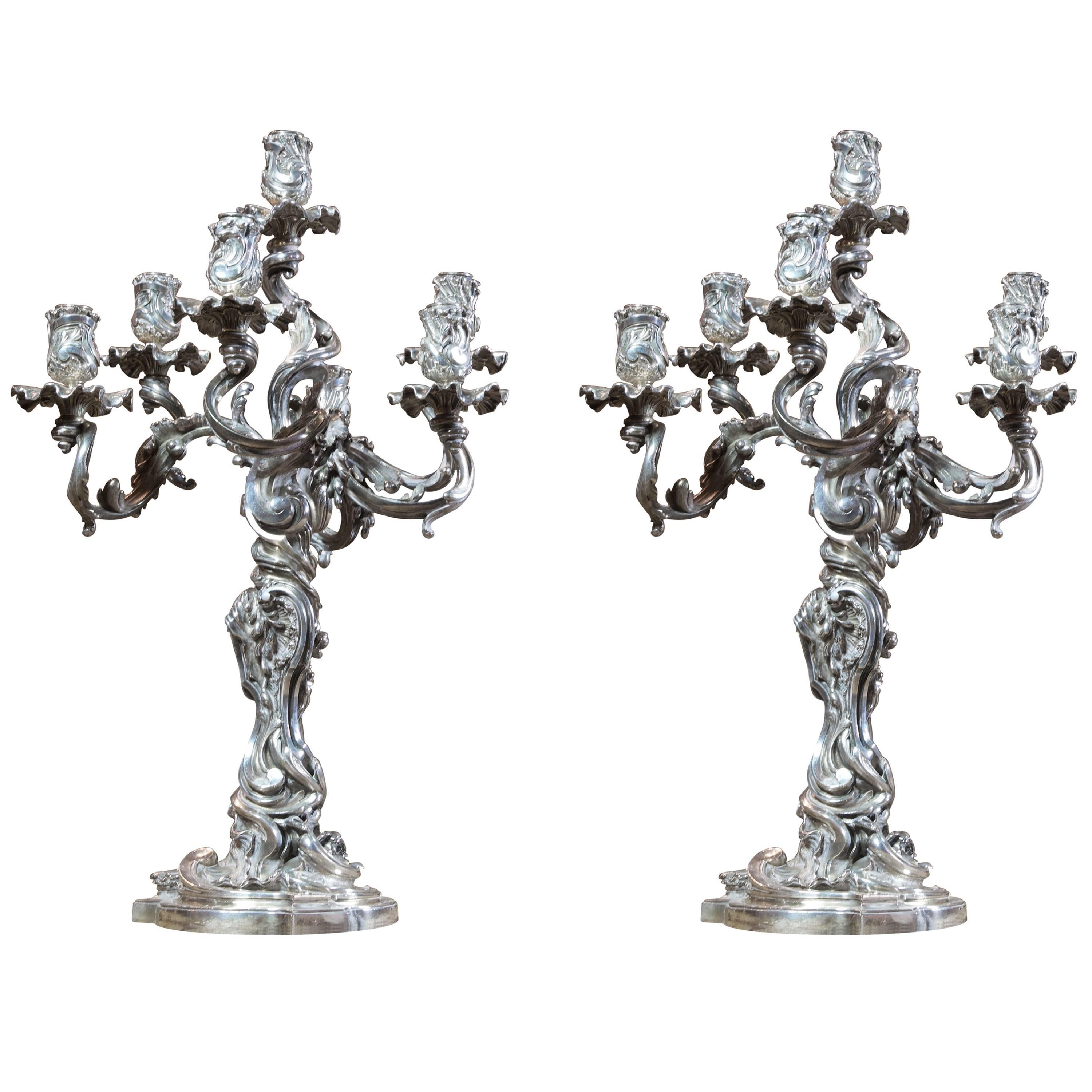 19th Century Froment-Meurice Bronze and Silver Pair of Candelabras from Paris For Sale