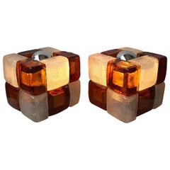 Pair of Lamps Glass Cube by Poliarte, Italy, 1970s