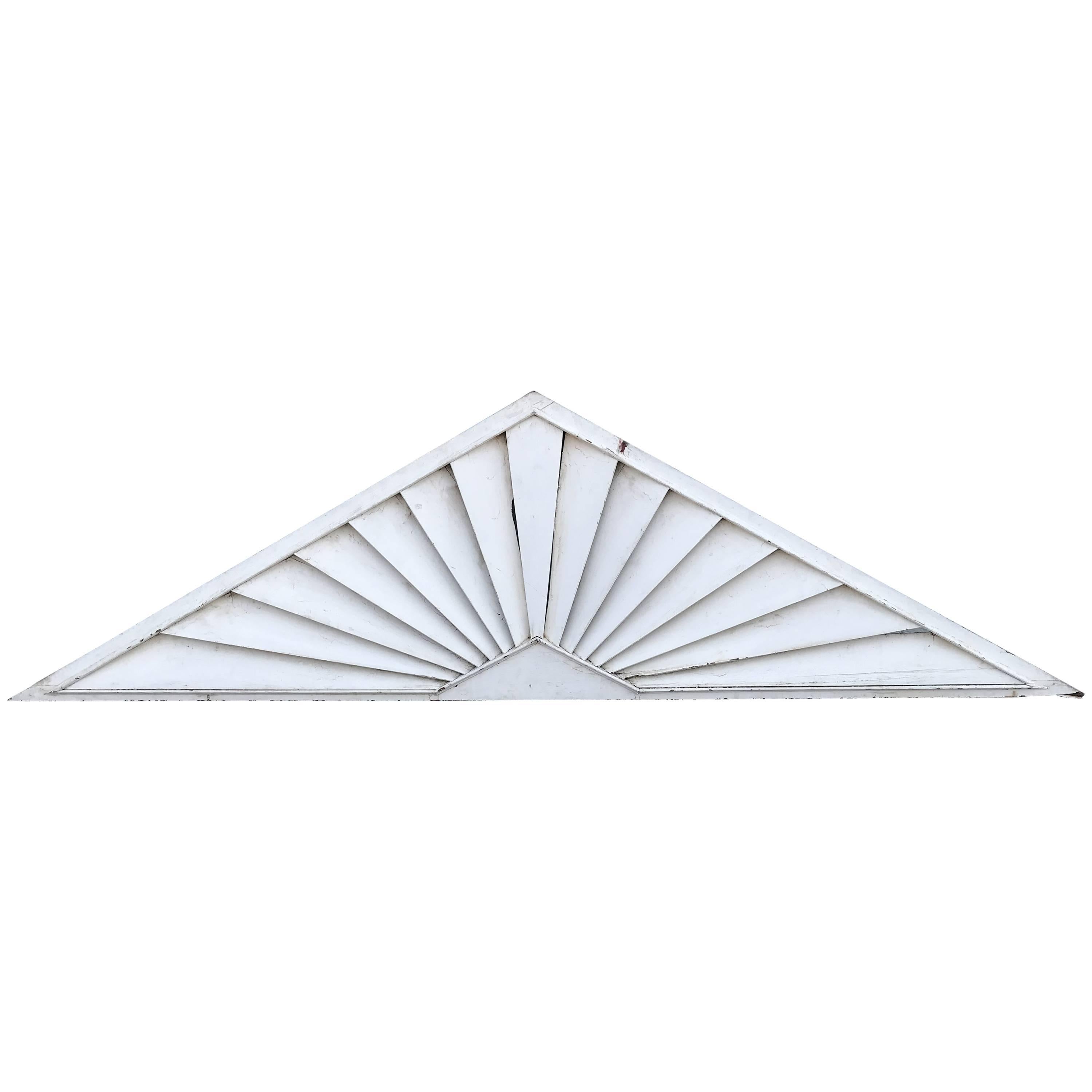 Painted Wooden Louvered Triangle Architectural Transom or Door Fan For Sale