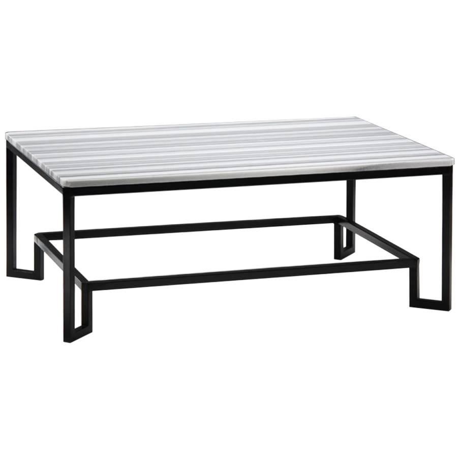 French Mid-Century Modern Style Wrought Iron and Marble Coffee Table