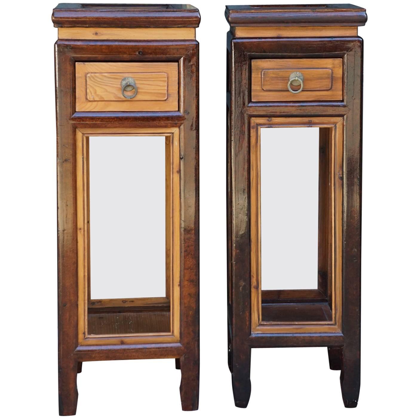 Pair of Chinese Provincial Elm and Lacquer Late 19th Century Stands