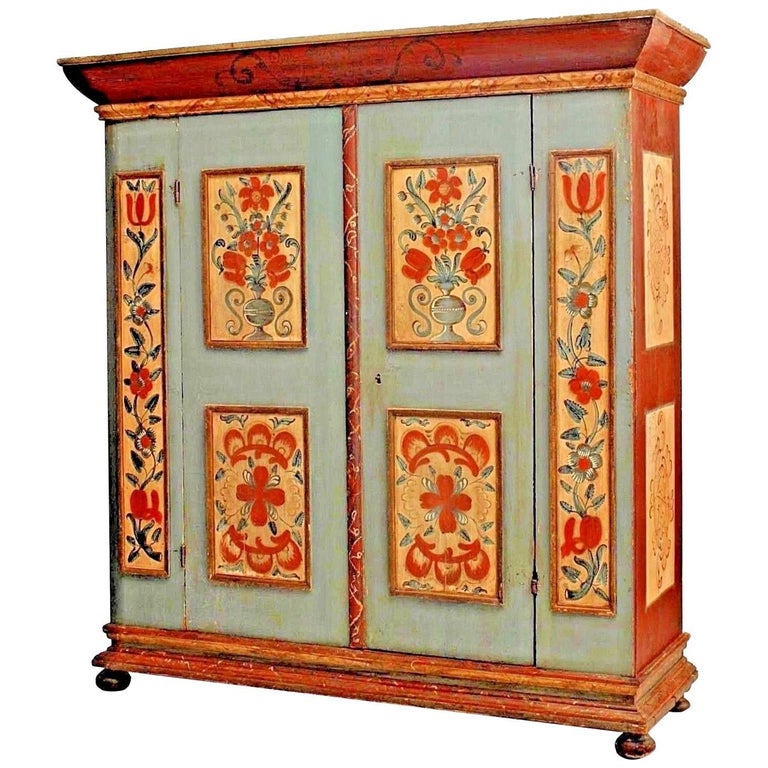 American Painted Floral and Vine Armoire For Sale at 1stDibs