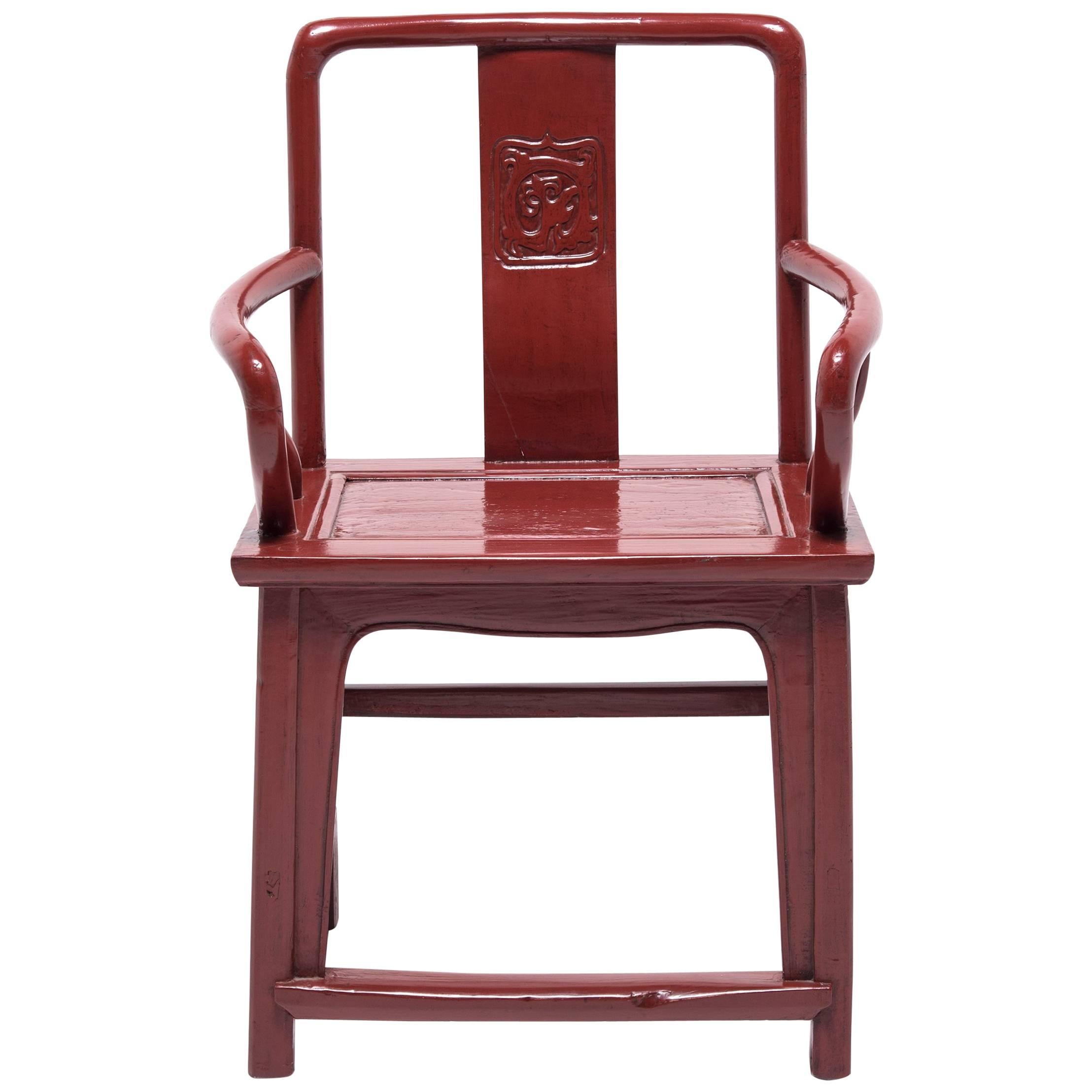 Chinese Red Lacquer Official's Chair, c. 1900 For Sale