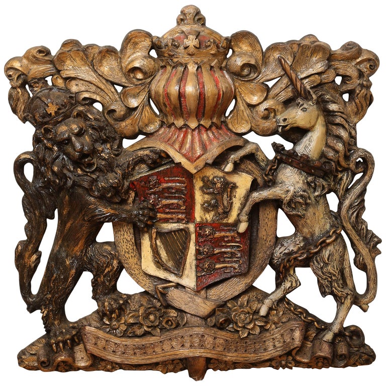 Carved Antique Wooden Coat of Arms, circa 1900 at 1stdibs