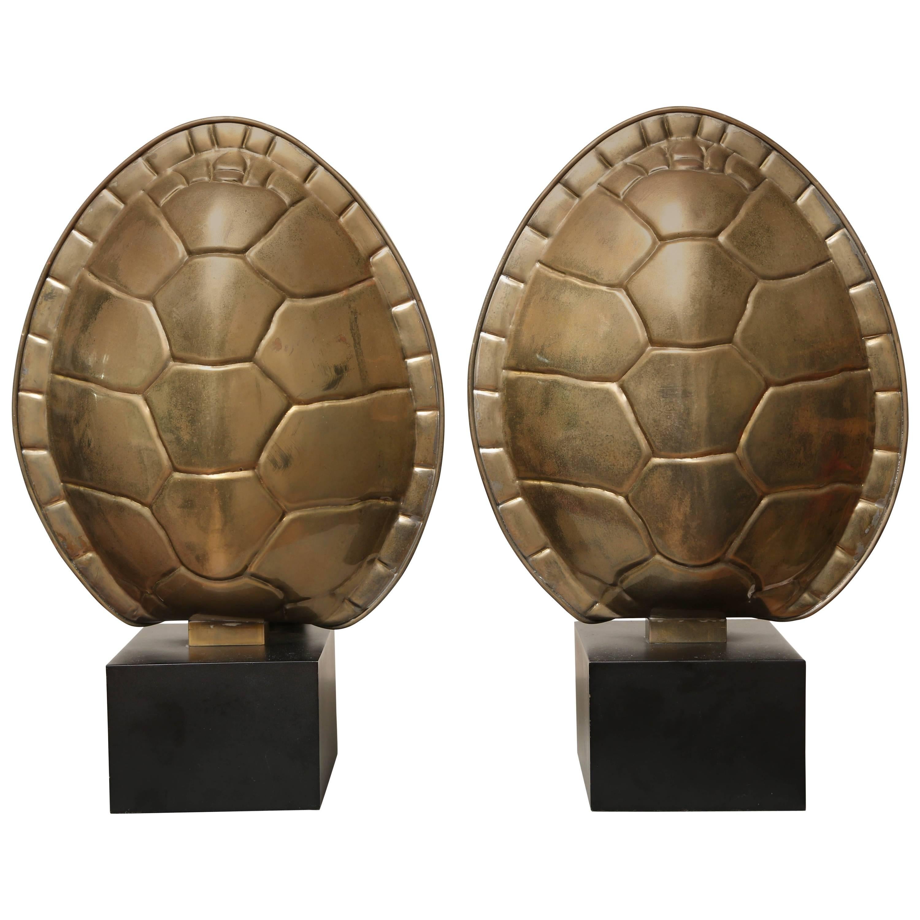 Pair of Vintage Brass Tortoise Shell Lamps by Chapman
