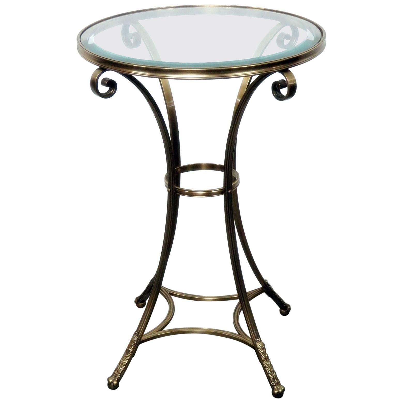 Single Jansen Style Brass and Glass Top Gueridon End Table