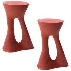 Pair of Tall Red Kreten Side Tables from Souda, Made to Order
