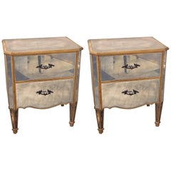 Pair of Hollywood Regency Style Vintage Mirrored End Tables or Nightstands