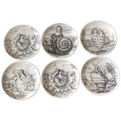 Set of Six Signed Numbered Midcentury Italian Fornasetti "Le Oceanidi" Coasters