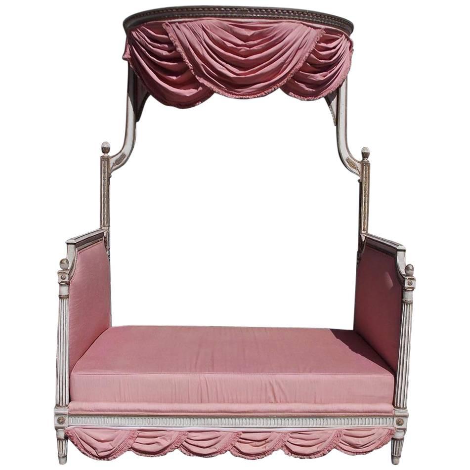 French Painted and Gilt Upholstered Fluted Floral Daybed, Circa 1840