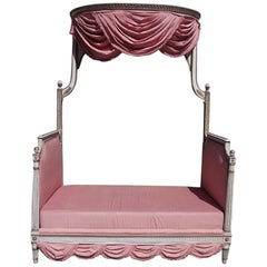 Antique French Painted and Gilt Upholstered Fluted Floral Daybed, Circa 1840